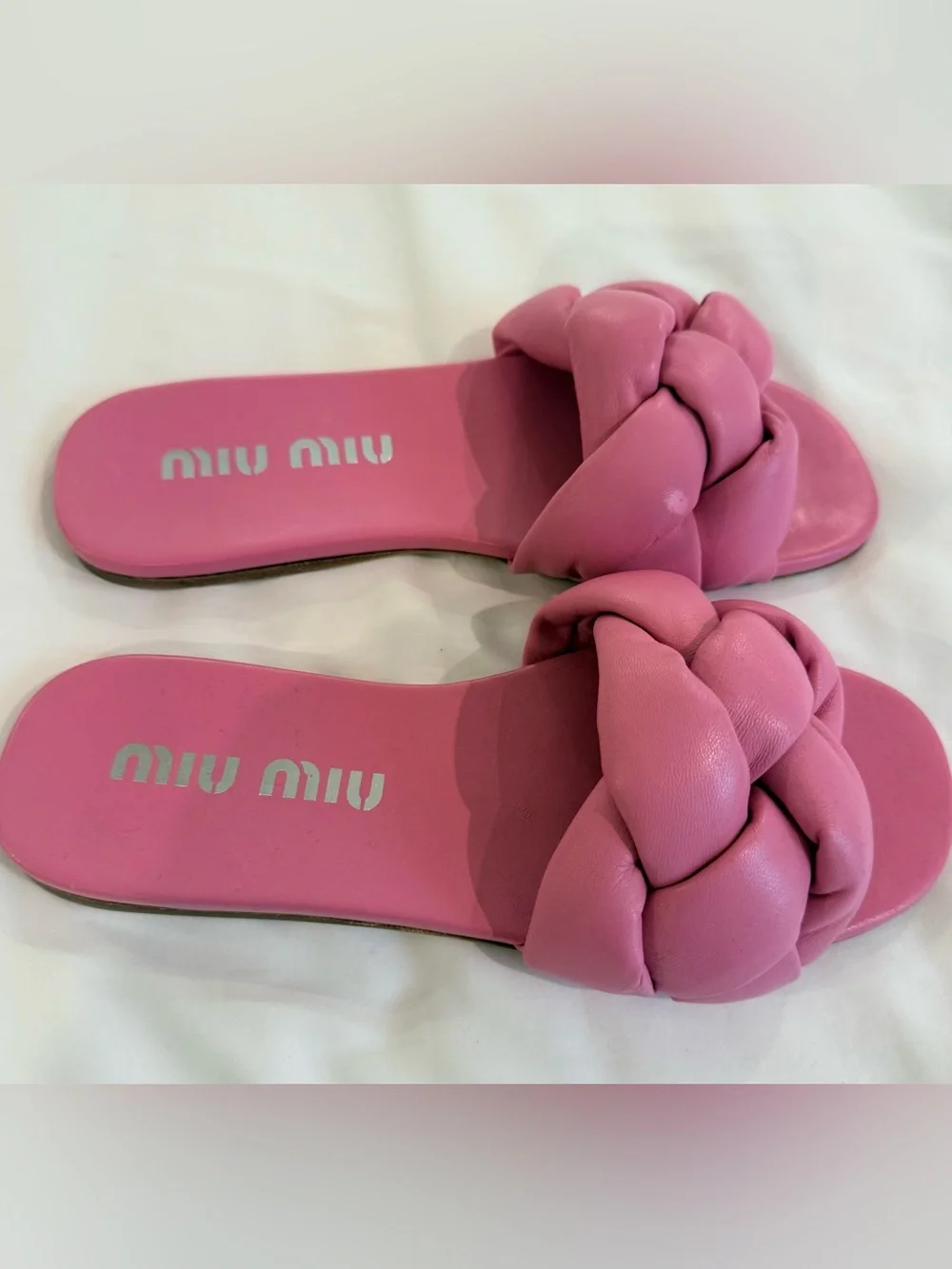 Miu Miu Yellow Braided Leather Slides